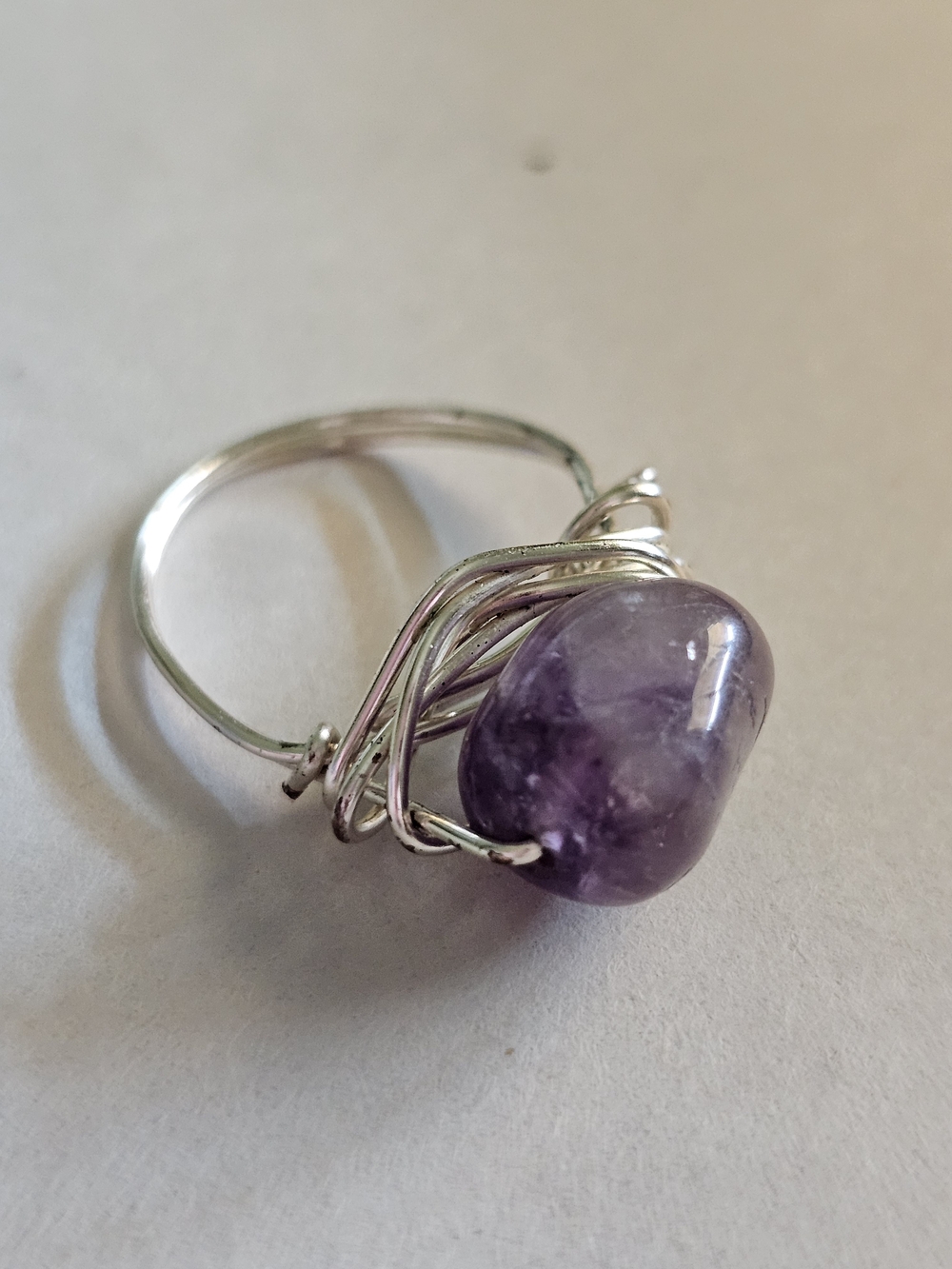 Hand Crafted Silver Wire Ring with Purple Amethyst - Picture 2 of 7